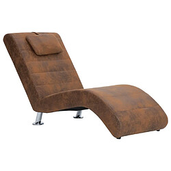 Maison Chic Chaise longue avec oreiller | Bain de soleil Relax | Transat Marron Similicuir daim -GKD46752