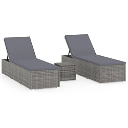 Maison Chic Lot de 3 Bain de soleil, Chaises longues de jardin table à thé Résine tressée Gris -GKD95558