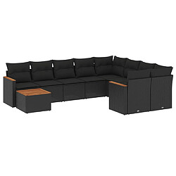 vidaXL Salon de jardin 10 pcs avec coussins noir résine tressée