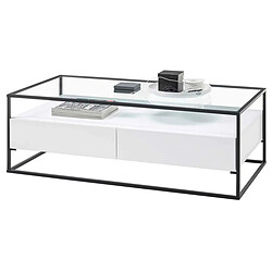 Pegane Table basse avec rangements en bois et métal coloris blanc mat - L.120 x H.40 x P.60 cm