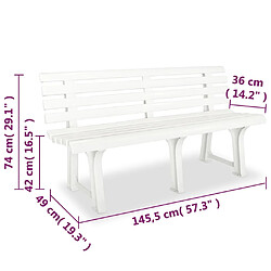 Helloshop26 Banc de jardin meuble de patio d'extérieur terrasse 145,5 cm plastique blanc 02_0011244 pas cher