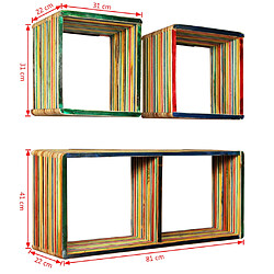 vidaXL Jeu d'étagère murale 3 pcs Teck massif recyclé Multicolore pas cher