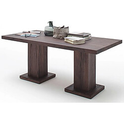 Table à manger en chêne massif patiné laqué avec 2 colonnes - L.180 x H.76 x P.90 cm -PEGANE-