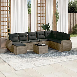 Maison Chic Salon de jardin 9 pcs avec coussins | Ensemble de Table et chaises | Mobilier d'Extérieur gris résine tressée -GKD40109