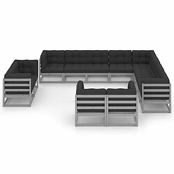 Avis Maison Chic Salon de jardin 12pcs + coussins - Mobilier/Meubles de jardin - Table et chaises d'extérieur Gris Bois de pin massif -MN21689