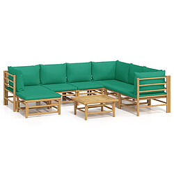 vidaXL Salon de jardin 8 pcs avec coussins vert bambou