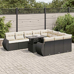 vidaXL Salon de jardin 11 pcs avec coussins noir résine tressée