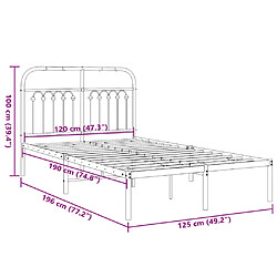 Vidaxl Cadre de lit métal avec tête de lit noir 120x190 cm pas cher