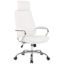 Decoshop26 Fauteuil de bureau hauteur réglable pivotant mécanisme de bascule en cuir véritable blanc et métal chromé 10_0002619