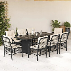 Maison Chic Ensemble à manger d'extérieur 9 pcs avec coussins,Salon de jardin noir résine tressée -GKD555813