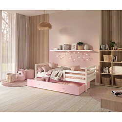 Kids Literie Lit Enfant Milo 90x190 Blanc - rose Livré avec sommiers, tiroir et matelas en mousse de 7cm