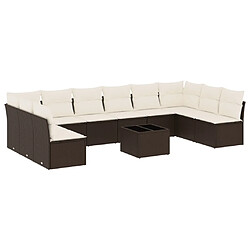 vidaXL Salon de jardin et coussins 11 pcs marron résine tressée