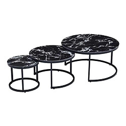 Pegane Set de 2 tables basses gigognes en céramique et métal coloris noir et blanc