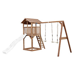 AXI Beach Tower Aire de Jeux avec Toboggan en BLANC, 2 Balançoires & Bac à Sable | Grande Maison enfant extérieur en marron | Cabane de Jeu en Bois FSC