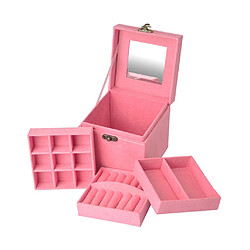 Étui De Boîte De Rangement De Bijoux En Velours Portable Pour Anneaux De Bijoux 3 Couches Rose