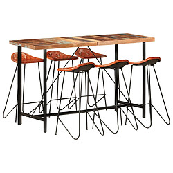 vidaXL Ensemble de bar 7 pcs Bois de récupération et cuir véritable