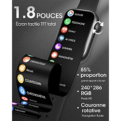 Montre Connectée VANWIN P45 Homme Avec Appels Bluetooth Assistant Vocal, 1,8'' Smartwatch Avec 123 Modes Sportifs/Bouton D'encodeur/Lecteur De Musique/Fréquence Cardiaque/Spo2/Sommeil Pour Android Ios Noir