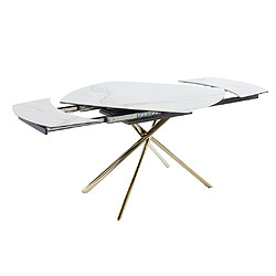 Avis Vente-Unique Table à manger extensible AFLILA - 4 à 6 personnes - Céramique et Métal - Effet marbre blanc