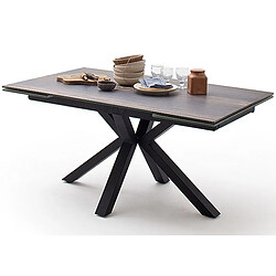 Pegane Table à manger extensible en céramique imi. bois Barique et métal noir mat - L.160-240 x H.76 x P.90 cm