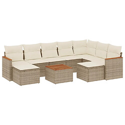 vidaXL Salon de jardin avec coussins 10 pcs beige résine tressée