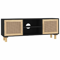 Maison Chic Meuble TV scandinave - Banc TV pour salon Noir 105x30x40cm Bois de pin massif et rotin naturel -MN80587