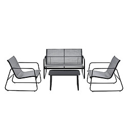 Salon de Jardin Palencia de 4 Meubles Acier PVC Noir Gris Clair [en.casa]