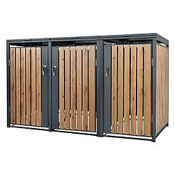 ML-Design Box pour 3 Poubelles, 240L, 200x80x116,3 cm, en Acier, Anthracite/Aspect Chêne, Résistant aux Intempéries, Habillage de Poubelle avec Couvercle Rabattable/3 Portes, Conteneur Abri Hangar