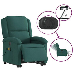 Maison Chic Fauteuil Relax pour salon, Fauteuil inclinable de massage électrique Vert foncé Tissu -GKD24166 pas cher