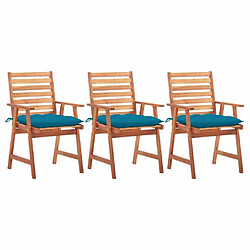 Maison Chic Lot de 3 Chaises à dîner de jardin avec coussins,Fauteuil/Chaises à manger d'extérieur Acacia massif -MN44184