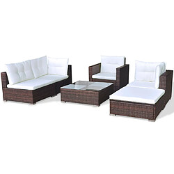 Acheter vidaXL Salon de jardin 6 pcs avec coussins Résine tressée Marron