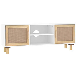 Maison Chic Meuble TV scandinave - Banc TV pour salon Blanc 105x30x40cm Bois de pin massif et rotin naturel -MN11072