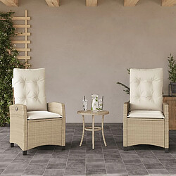 vidaXL Chaises inclinables de jardin lot de 2 et coussins beige rotin