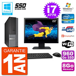 PC Dell 3020 SFF Ecran 22" Intel i7-4770 RAM 8Go SSD 960Go Graveur DVD Wifi W7 - Occasion