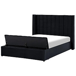 Beliani Lit double en velours noir avec banc coffre 140 x 200 cm NOYERS