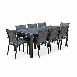 Avis Salon de jardin table extensible - Philadelphie Gris anthracite - Table en aluminium 200/300cm, 8 fauteuils en textilène | sweeek