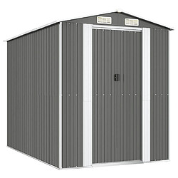 Helloshop26 Abri de jardin cabane cabanon maison de stockage remise extérieur hangar outils robuste clair 192 x 274 x 223 cm acier galvanisé gris 02_0022256