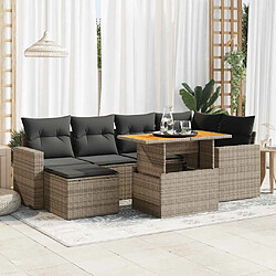 vidaXL Salon de jardin avec coussins 7 pcs gris résine tressée