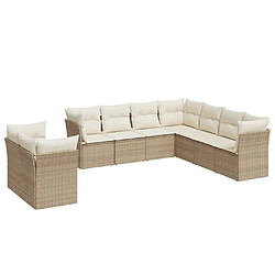 vidaXL Salon de jardin avec coussins 9 pcs beige résine tressée