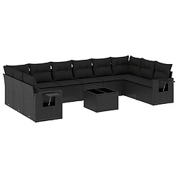 Maison Chic Salon de jardin 11 pcs avec coussins | Ensemble de Table et chaises | Mobilier d'Extérieur noir résine tressée -GKD73238