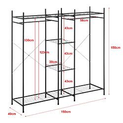 Helloshop26 Garde-robe avec étagères meuble de rangement 4 surfaces de stockage 2 tringles acier laqué 150 x 150 x 40 cm noir 03_0008152