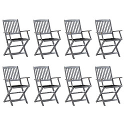 vidaXL Chaises pliables d'extérieur lot de 8 et coussins Bois d'acacia