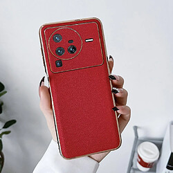 Coque en TPU + cuir véritable électroplaqué pour votre Vivo X80 Pro 5G - rouge