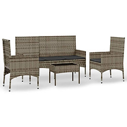 Maison Chic Salon de jardin 4 pcs + coussins - Mobilier/Meubles de jardin - Table et chaises d'extérieur Gris Résine tressée -MN38832