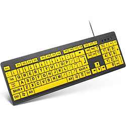 Clavier d'ordinateur à gros caractères, clavier filaire USB à contraste élevé avec lettres imprimées surdimensionnées pour les personnes malvoyantes et malvoyantes (jaune + noir)