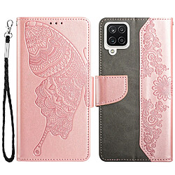 Coque en TPU anti-rayures, motif papillon et fleur avec support or rose pour votre Samsung Galaxy A22 4G (EU Version)