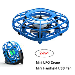 2 en 1 Mini Drone Quad induction Lévitation UFO Mini portable USB Fan Jouets cadeaux Bleu