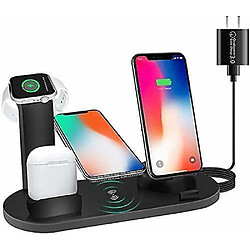 Chrono Chargeur sans Fil avec Adaptateur, Station de Charge sans Fil Chronus 4 en 1, Support de Charge sans Fil pour AirPods Pro, Montre, Compatible avec Les téléphones Mobiles 12/12 Pro/XS/XR/X/8/8P,(noir)