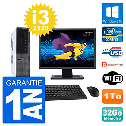 PC Dell 990 DT Ecran 27" Intel i3-2120 RAM 32Go Disque Dur 1To Windows 10 Wifi - Occasion