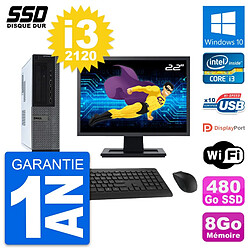 PC Dell OptiPlex 990 DT Ecran 22" i3-2120 RAM 8Go SSD 480Go Windows 10 Wifi - Occasion