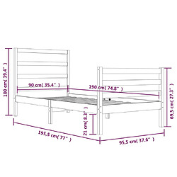 vidaXL Cadre de lit sans matelas bois de pin massif 90x190 cm pas cher